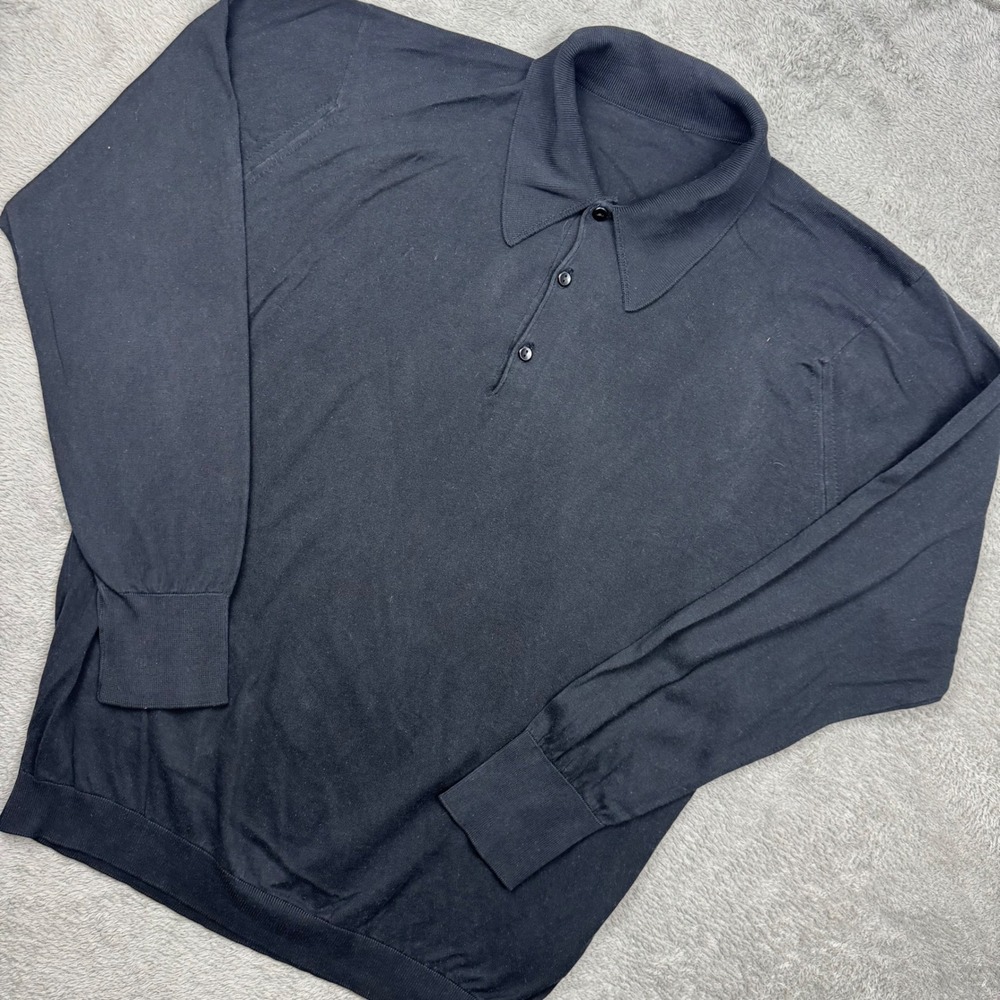 Unbranded Knit Polo Shirt Mens L Black Excellent Made in England 100% Cotton